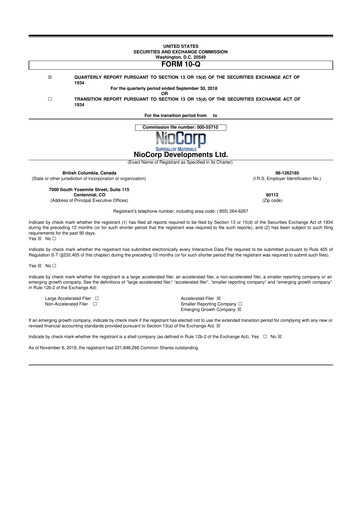 Thumbnail NioCorp Developments 10-Q Quarterly Report FY2019 