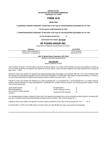 Thumbnail HF Foods Group
 10-Q Quarterly Report FY2018 