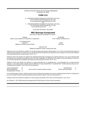 Thumbnail RBC Bearings 10-Q Quarterly Report FY2019 