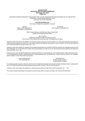 Thumbnail Celsius Holdings
 10-Q Quarterly Report FY2019 