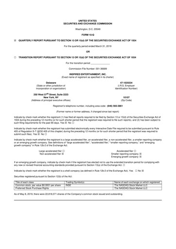 Thumbnail Inspired Entertainment 10-Q Quarterly Report FY2019 