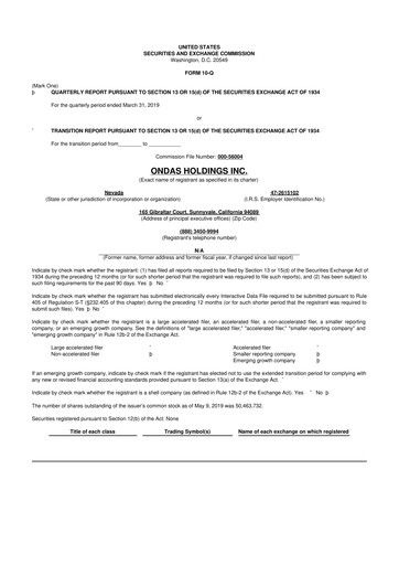 Thumbnail Ondas Holdings 10-Q Quarterly Report FY2019 