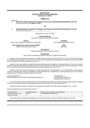 Thumbnail Polar Power
 10-Q Quarterly Report FY2019 