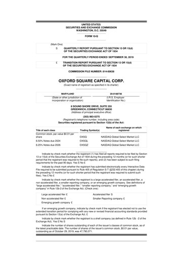 Miniature Oxford Square Capital
 10-Q Rapport trimestriel  