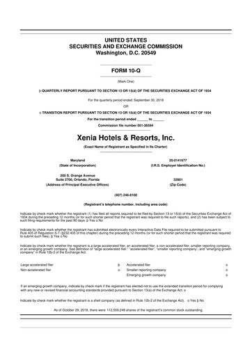 Thumbnail Xenia Hotels & Resorts

 10-Q Quarterly Report FY2018 