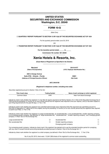 Thumbnail Xenia Hotels & Resorts

 10-Q Quarterly Report FY2019 