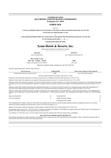 Thumbnail Xenia Hotels & Resorts

 10-K Annual Report 2019