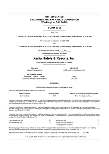 Thumbnail Xenia Hotels & Resorts

 10-Q Quarterly Report FY2020 