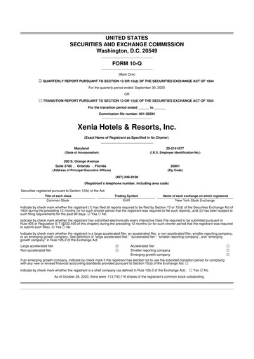 Thumbnail Xenia Hotels & Resorts

 10-Q Quarterly Report FY2020 