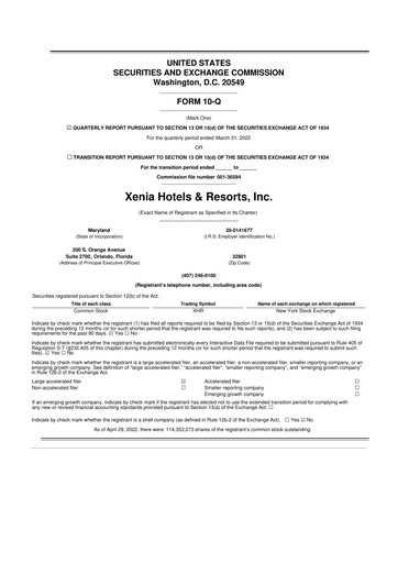 Thumbnail Xenia Hotels & Resorts

 10-Q Quarterly Report FY2022 