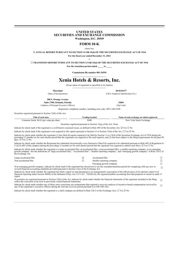 Thumbnail Xenia Hotels & Resorts

 10-K Annual Report 2022