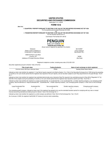 Thumbnail Penguin Solutions 10-Q Quarterly Report FY2026 