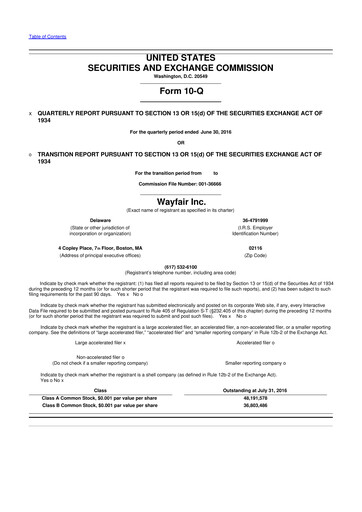 Vorschaubild Wayfair 10-Q Quartalsbericht 2016 