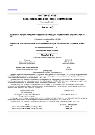 Vorschaubild Wayfair 10-Q Quartalsbericht 2018 