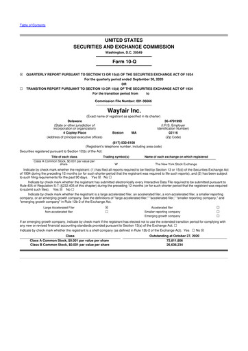 Vorschaubild Wayfair 10-Q Quartalsbericht 2020 