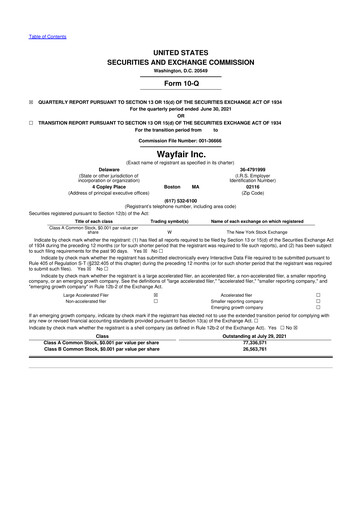 Vorschaubild Wayfair 10-Q Quartalsbericht 2021 