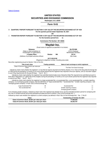 Vorschaubild Wayfair 10-Q Quartalsbericht 2021 