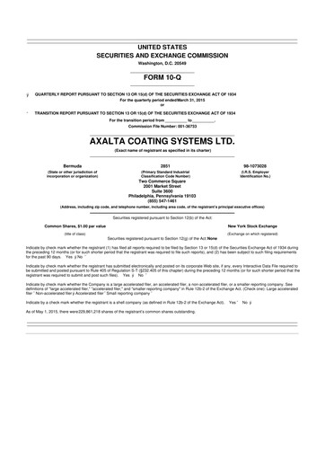 Miniature Axalta 10-Q Rapport trimestriel 2015 