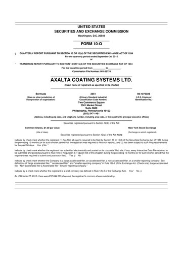 Miniature Axalta 10-Q Rapport trimestriel 2015 