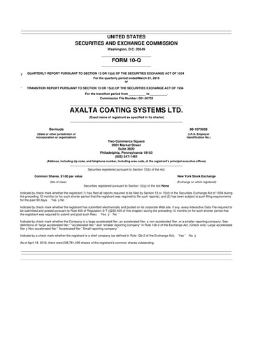 Miniature Axalta 10-Q Rapport trimestriel 2016 