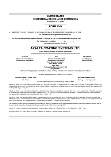 Miniature Axalta 10-Q Rapport trimestriel 2017 
