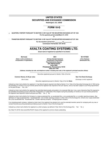 Miniature Axalta 10-Q Rapport trimestriel 2018 