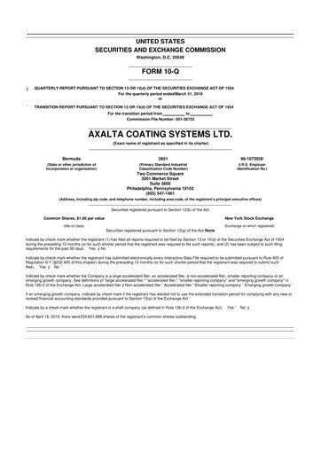 Miniature Axalta 10-Q Rapport trimestriel 2019 