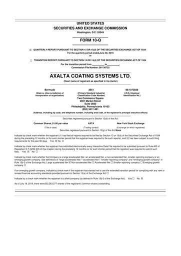 Miniature Axalta 10-Q Rapport trimestriel 2019 