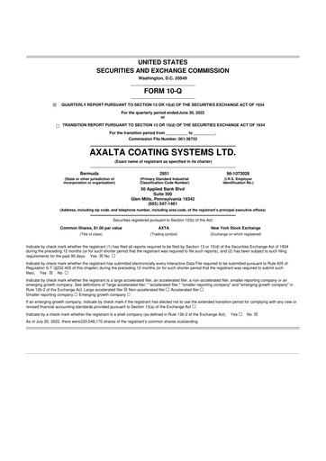 Miniature Axalta 10-Q Rapport trimestriel 2022 