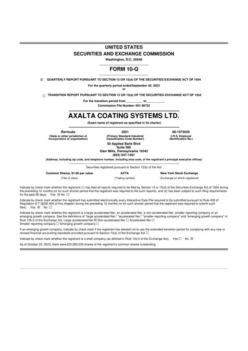 Miniature Axalta 10-Q Rapport trimestriel 2023 