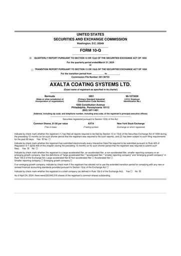 Miniature Axalta 10-Q Rapport trimestriel 2024 