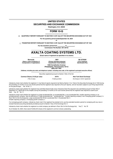 Miniature Axalta 10-Q Rapport trimestriel 2024 