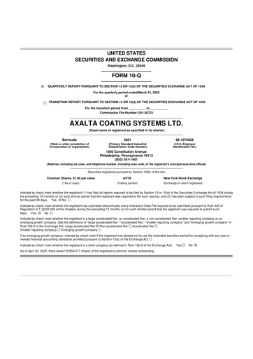 Miniature Axalta 10-Q Rapport trimestriel 2025 