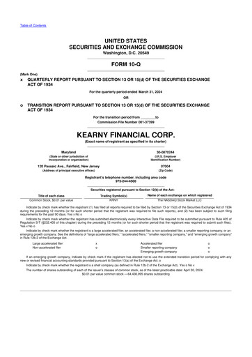 Thumbnail Kearny Financial
 10-Q Quarterly Report FY2024 