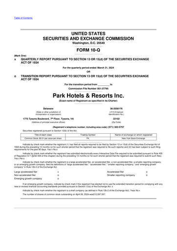 Thumbnail Park Hotels & Resorts

 10-Q Quarterly Report FY2024 