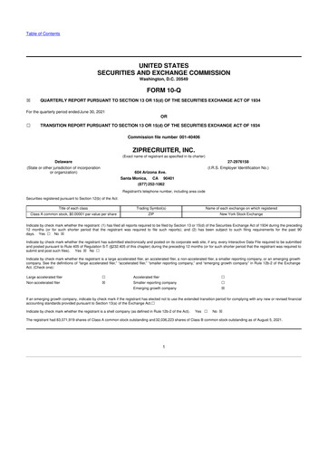 Thumbnail ZipRecruiter 10-Q Quarterly Report FY2021 