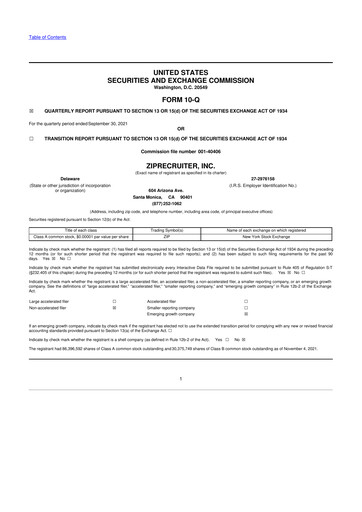 Thumbnail ZipRecruiter 10-Q Quarterly Report FY2021 