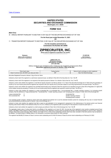 Thumbnail ZipRecruiter 10-K Annual Report 2021