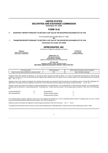 Thumbnail ZipRecruiter 10-Q Quarterly Report FY2025 