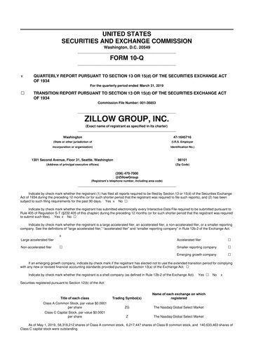 Miniature Zillow 10-Q Rapport trimestriel 2019 