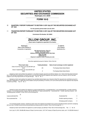 Miniature Zillow 10-Q Rapport trimestriel 2019 