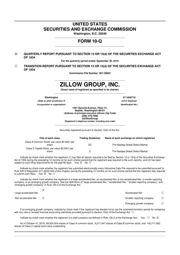 Miniature Zillow 10-Q Rapport trimestriel 2019 