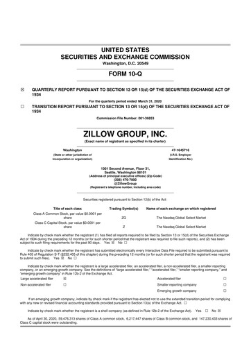 Miniature Zillow 10-Q Rapport trimestriel 2019 