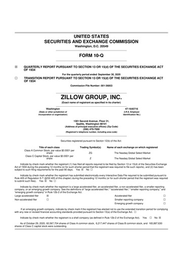 Miniature Zillow 10-Q Rapport trimestriel 2020 
