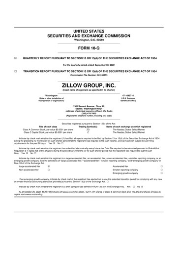 Miniature Zillow 10-Q Rapport trimestriel 2022 