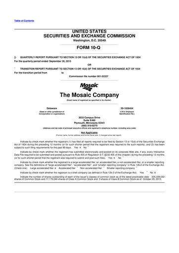 Thumbnail The Mosaic Company 10-Q Quarterly Report FY2015 