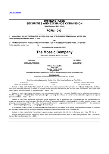 Thumbnail The Mosaic Company 10-Q Quarterly Report FY2020 