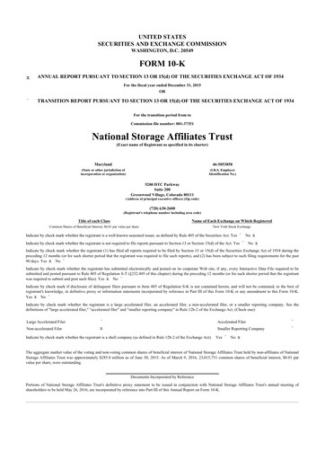 Miniature National Storage Affiliates Trust
 10-K Rapport annuel 2015