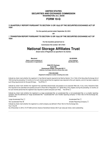 Miniature National Storage Affiliates Trust
 10-Q Rapport trimestriel 2016 