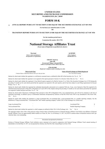 Miniature National Storage Affiliates Trust
 10-K Rapport annuel 2016
